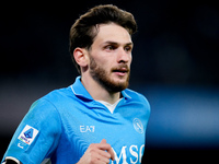 Khvicha Kvaratskhelia of SSC Napoli looks on during the serie Serie A Enilive match between SSC Napoli and AS Roma at Stadio Diego Armando M...