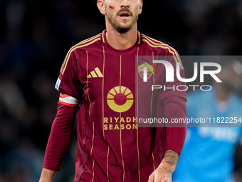 Lorenzo Pellegrini of AS Roma looks on during the serie Serie A Enilive match between SSC Napoli and AS Roma at Stadio Diego Armando Maradon...