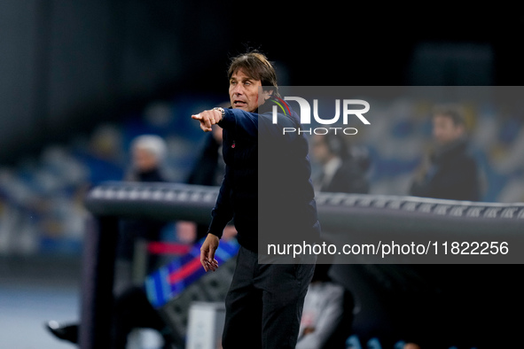 Antonio Conte Head Coach of SSC Napoli gestures during the serie Serie A Enilive match between SSC Napoli and AS Roma at Stadio Diego Armand...