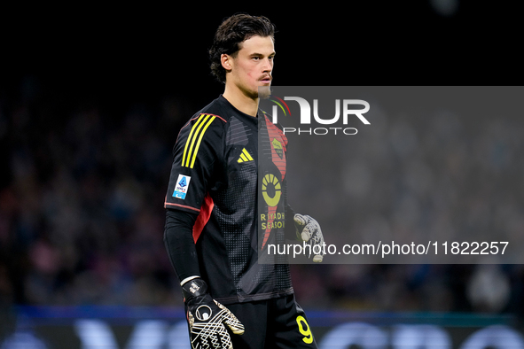 Mile Svilar of AS Roma looks on during the serie Serie A Enilive match between SSC Napoli and AS Roma at Stadio Diego Armando Maradona on No...