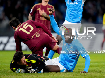 Romelu Lukaku of SSC Napoli celebrates after scoring first goal during the serie Serie A Enilive match between SSC Napoli and AS Roma at Sta...