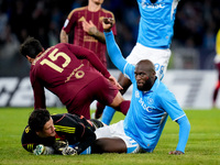 Romelu Lukaku of SSC Napoli celebrates after scoring first goal during the serie Serie A Enilive match between SSC Napoli and AS Roma at Sta...