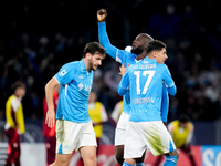 Romelu Lukaku of SSC Napoli celebrates after scoring first goal during the serie Serie A Enilive match between SSC Napoli and AS Roma at Sta...