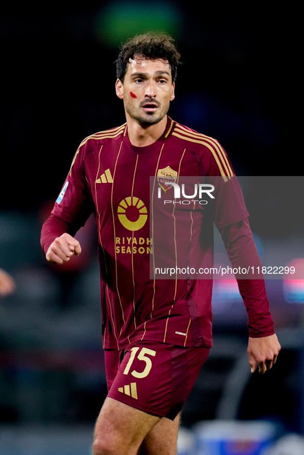 Mats Hummels of AS Roma looks on during the serie Serie A Enilive match between SSC Napoli and AS Roma at Stadio Diego Armando Maradona on N...