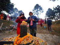 Nepali Hindu devotees offer ''Sat-bij,'' seven sacred seeds, to a Shivalinga (idol of Lord Shiva) in the premises of Pashupatinath Temple in...