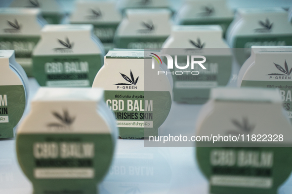 Cannabis-infused skincare products are on display for sale during the Asia International Hemp Expo (AIHE) in Bangkok, Thailand, on November...