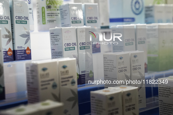 Cannabis-infused skincare products are on display for sale during the Asia International Hemp Expo (AIHE) in Bangkok, Thailand, on November...