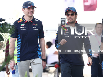 Max Verstappen and Sergio Perez of Red Bull Racing before Sprint ahead of the Formula 1 Grand Prix of Qatar at Lusail International Circuit...