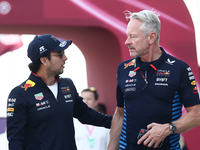 Sergio Perez of Red Bull Racing and Jonathan Weathley before Sprint ahead of the Formula 1 Grand Prix of Qatar at Lusail International Circu...