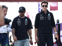 Lewis Hamilton and George Russell of Mercedes before Sprint ahead of the Formula 1 Grand Prix of Qatar at Lusail International Circuit in Lu...