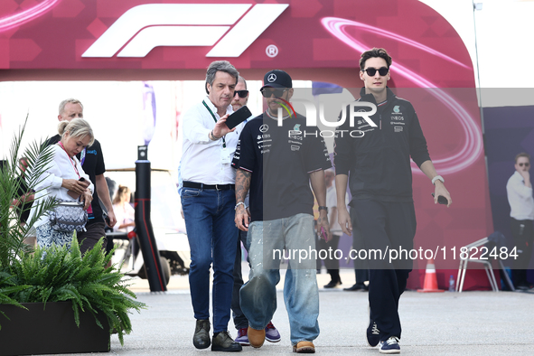 Lewis Hamilton and George Russell of Mercedes before Sprint ahead of the Formula 1 Grand Prix of Qatar at Lusail International Circuit in Lu...