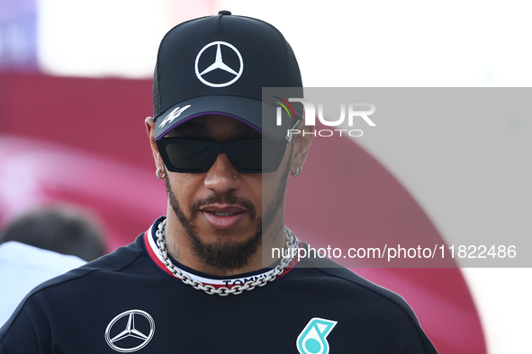 Lewis Hamilton of Mercedes before Sprint ahead of the Formula 1 Grand Prix of Qatar at Lusail International Circuit in Lusail, Qatar on Nove...