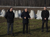 From left to right: Minister of Infrastructure Dariusz Klimczak, Prime Minister Donald Tusk, and Deputy Minister of National Defense Cezary...