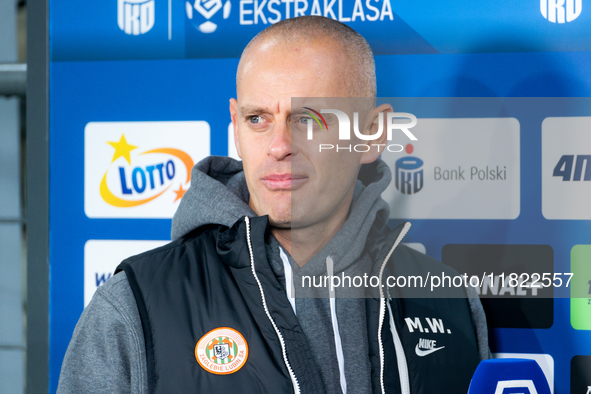 Zaglebie Lubin coach Marcin Wlodarski speaks to the media before the game between KS Cracovia and Zaglebie Lubin in Krakow, Poland, on Novem...