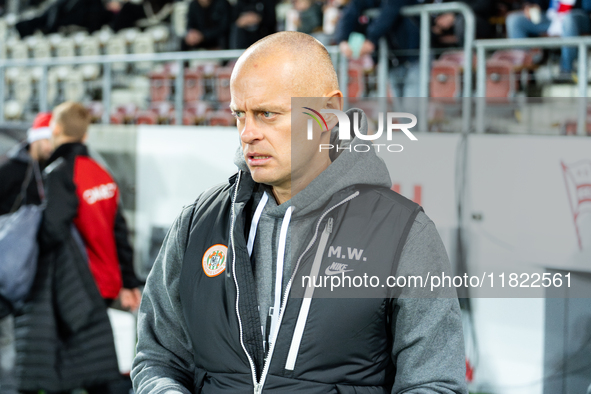 Zaglebie Lubin coach Marcin Wlodarski is present during the game between KS Cracovia and Zaglebie Lubin in Krakow, Poland, on November 29, 2...