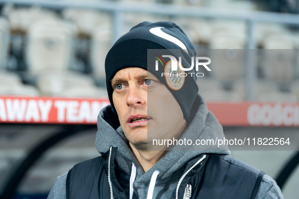 Zaglebie Lubin coach Marcin Wlodarski is present during the game between KS Cracovia and Zaglebie Lubin in Krakow, Poland, on November 29, 2...