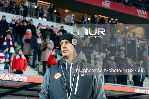 Zaglebie Lubin coach Marcin Wlodarski is present during the game between KS Cracovia and Zaglebie Lubin in Krakow, Poland, on November 29, 2...