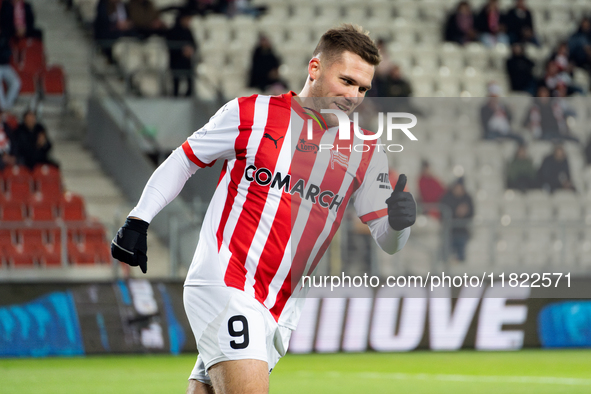 Benjamin Kallman participates in the game between KS Cracovia and Zaglebie Lubin in Krakow, Poland, on November 29, 2024. This is a PKO BP E...