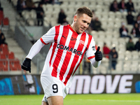 Benjamin Kallman participates in the game between KS Cracovia and Zaglebie Lubin in Krakow, Poland, on November 29, 2024. This is a PKO BP E...