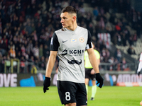 Damian Dabrowski participates in the game between KS Cracovia and Zaglebie Lubin in Krakow, Poland, on November 29, 2024. This is a PKO BP E...