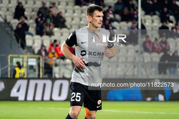 Michal Nalepa participates in the game between KS Cracovia and Zaglebie Lubin in Krakow, Poland, on November 29, 2024. This is a PKO BP Ekst...