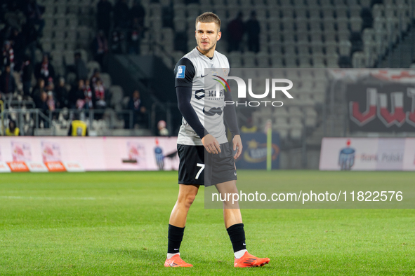 Marek Mroz participates in the game between KS Cracovia and Zaglebie Lubin in Krakow, Poland, on November 29, 2024. This is a PKO BP Ekstrak...