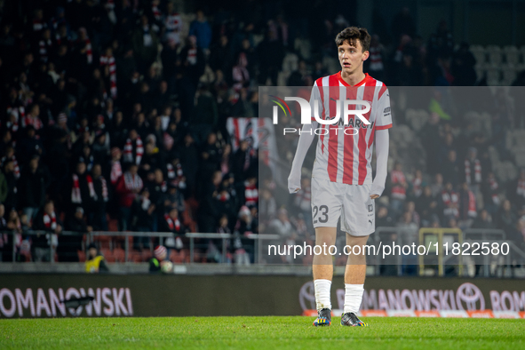 Fabian Bzdyl participates in the game between KS Cracovia and Zaglebie Lubin in Krakow, Poland, on November 29, 2024. This is a PKO BP Ekstr...