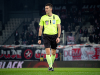 Referee Damian Kos officiates the game between KS Cracovia and Zaglebie Lubin in Krakow, Poland, on November 29, 2024. This is a PKO BP Ekst...