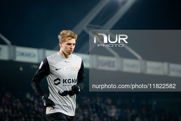 Bartlomiej Kludka participates in the game between KS Cracovia and Zaglebie Lubin in Krakow, Poland, on November 29, 2024. This is a PKO BP...