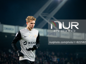 Bartlomiej Kludka participates in the game between KS Cracovia and Zaglebie Lubin in Krakow, Poland, on November 29, 2024. This is a PKO BP...