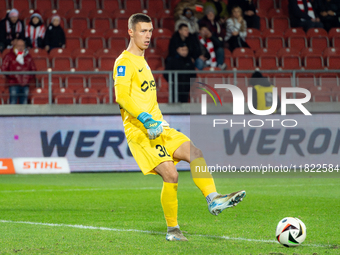 Goalkeeper Dominik Hladun plays during the game between KS Cracovia and Zaglebie Lubin in Krakow, Poland, on November 29, 2024. PKO BP Ekstr...