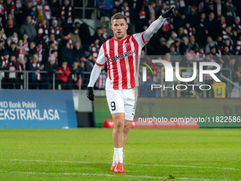 Benjamin Kallman participates in the game between KS Cracovia and Zaglebie Lubin in Krakow, Poland, on November 29, 2024. This is a PKO BP E...