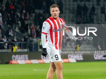 Benjamin Kallman participates in the game between KS Cracovia and Zaglebie Lubin in Krakow, Poland, on November 29, 2024. This is a PKO BP E...