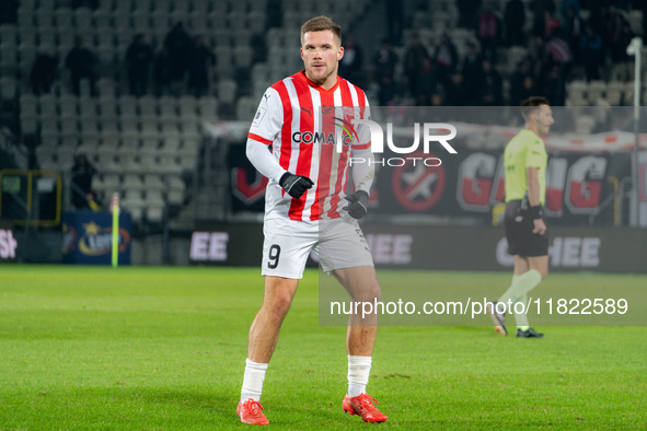 Benjamin Kallman participates in the game between KS Cracovia and Zaglebie Lubin in Krakow, Poland, on November 29, 2024. This is a PKO BP E...