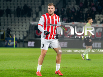 Benjamin Kallman participates in the game between KS Cracovia and Zaglebie Lubin in Krakow, Poland, on November 29, 2024. This is a PKO BP E...