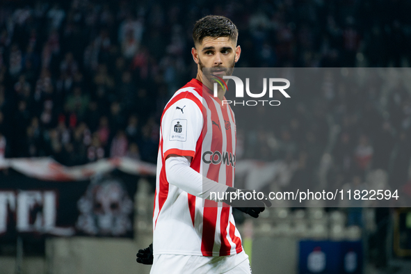 Ajdin Hasic participates in the game between KS Cracovia and Zaglebie Lubin in Krakow, Poland, on November 29, 2024. This is a PKO BP Ekstra...