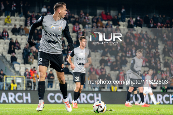 Bartosz Kopacz participates in the game between KS Cracovia and Zaglebie Lubin in Krakow, Poland, on November 29, 2024. This is a PKO BP Eks...