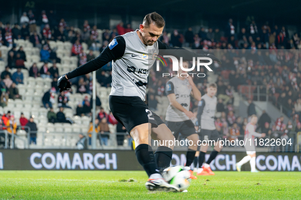 Bartosz Kopacz participates in the game between KS Cracovia and Zaglebie Lubin in Krakow, Poland, on November 29, 2024. This is a PKO BP Eks...