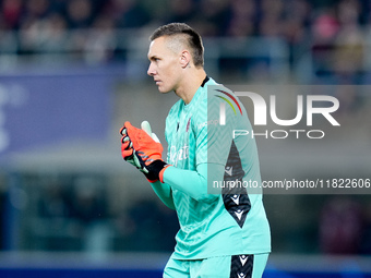 Lukasz Skorupski of Bologna FC during the UEFA Champions League 2024/25 League Phase MD5 match between Bologna FC and LOSC Lille at Stadio R...