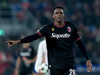 Jhon Lucumi of Bologna FC gestures during the UEFA Champions League 2024/25 League Phase MD5 match between Bologna FC and LOSC Lille at Stad...