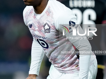 Jonathan David of LOSC Lille reacts during the UEFA Champions League 2024/25 League Phase MD5 match between Bologna FC and LOSC Lille at Sta...