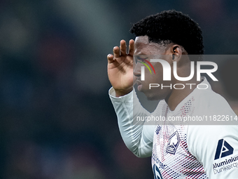 Jonathan David of LOSC Lille reacts during the UEFA Champions League 2024/25 League Phase MD5 match between Bologna FC and LOSC Lille at Sta...