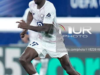 Ngal'ayel Mukau of LOSC Lille during the UEFA Champions League 2024/25 League Phase MD5 match between Bologna FC and LOSC Lille at Stadio Re...