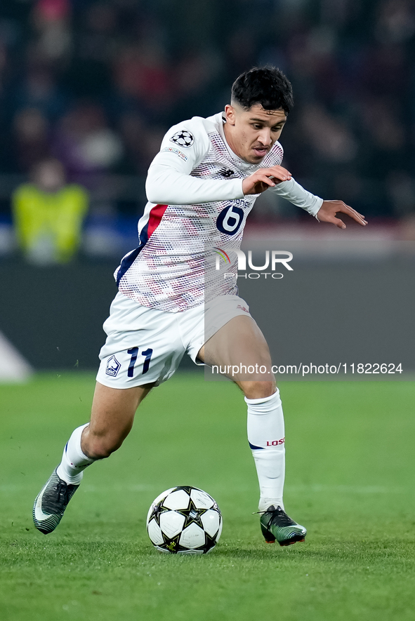 Osame Sahraoui of LOSC Lille during the UEFA Champions League 2024/25 League Phase MD5 match between Bologna FC and LOSC Lille at Stadio Ren...