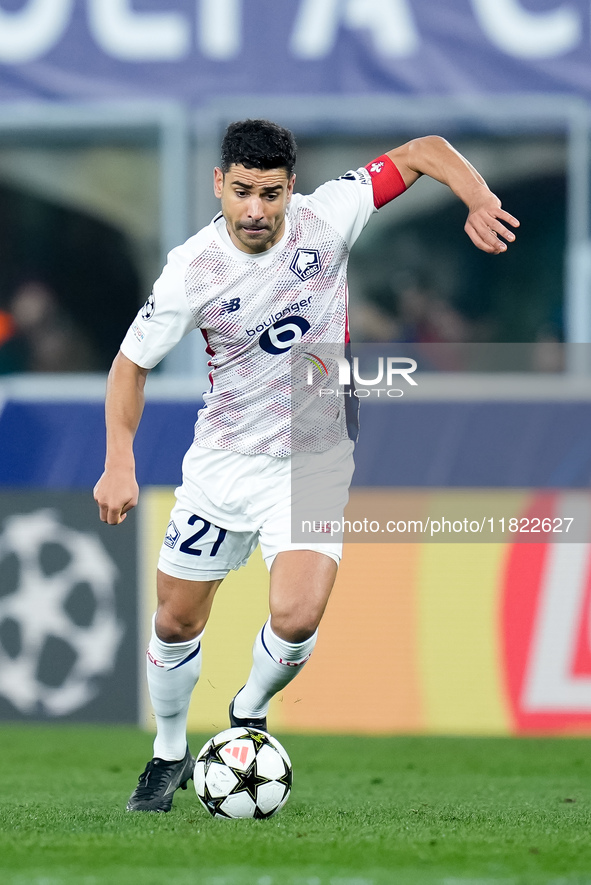 Benjamin Andre' of LOSC Lille during the UEFA Champions League 2024/25 League Phase MD5 match between Bologna FC and LOSC Lille at Stadio Re...