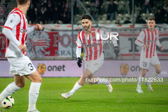 Ajdin Hasic participates in the game between KS Cracovia and Zaglebie Lubin in Krakow, Poland, on November 29, 2024. This is a PKO BP Ekstra...