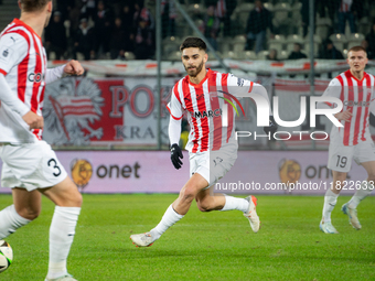 Ajdin Hasic participates in the game between KS Cracovia and Zaglebie Lubin in Krakow, Poland, on November 29, 2024. This is a PKO BP Ekstra...