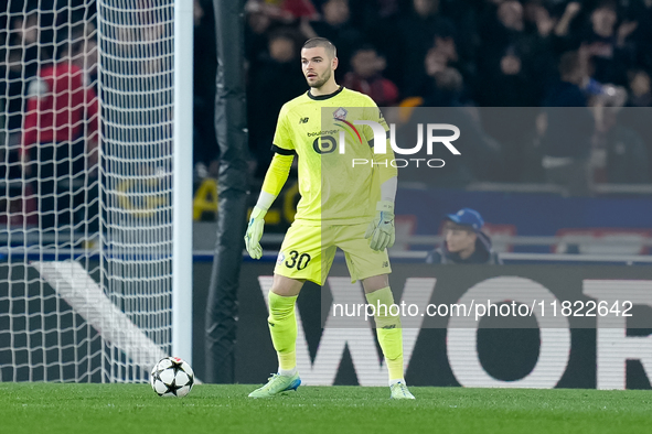 Lucas Chevalier of LOSC Lille during the UEFA Champions League 2024/25 League Phase MD5 match between Bologna FC and LOSC Lille at Stadio Re...