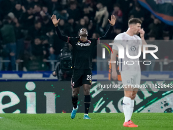 Jhon Lucumi of Bologna FC celebrates after scoring first goal during the UEFA Champions League 2024/25 League Phase MD5 match between Bologn...