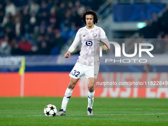 Ayyoub Bouaddi of LOSC Lille during the UEFA Champions League 2024/25 League Phase MD5 match between Bologna FC and LOSC Lille at Stadio Ren...